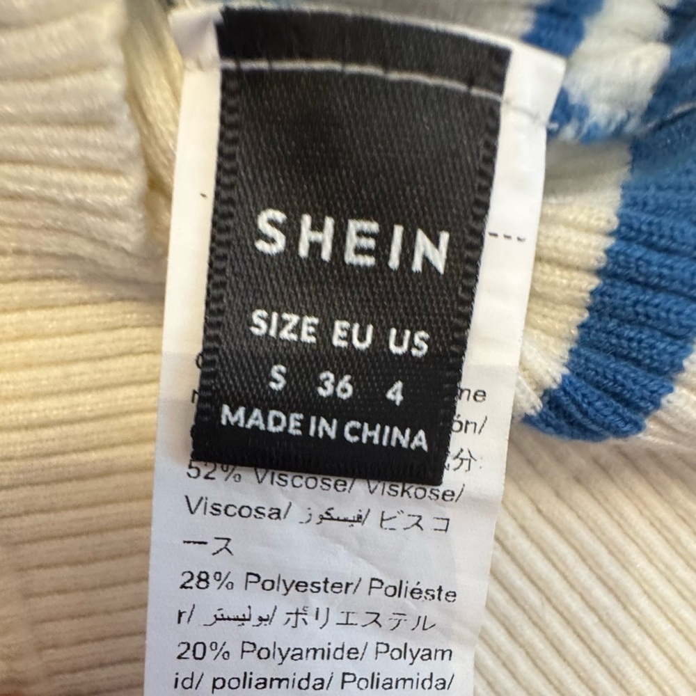 SHEIN Striped White and Blue Ribbed Knit Crop Sweater - Picture 5 of 7